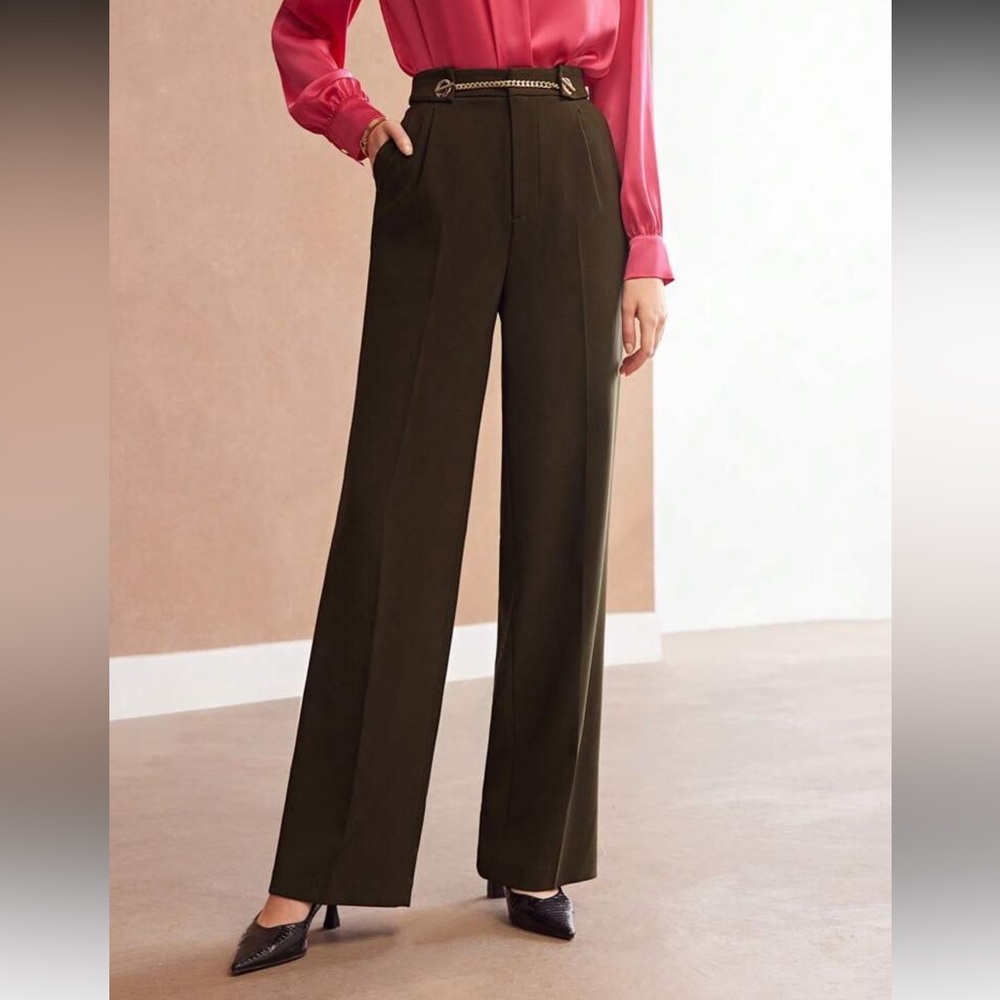 MOTF Olive Green Wide Leg Tailored Pants Trousers | Size S | NWT - Picture 11 of 15